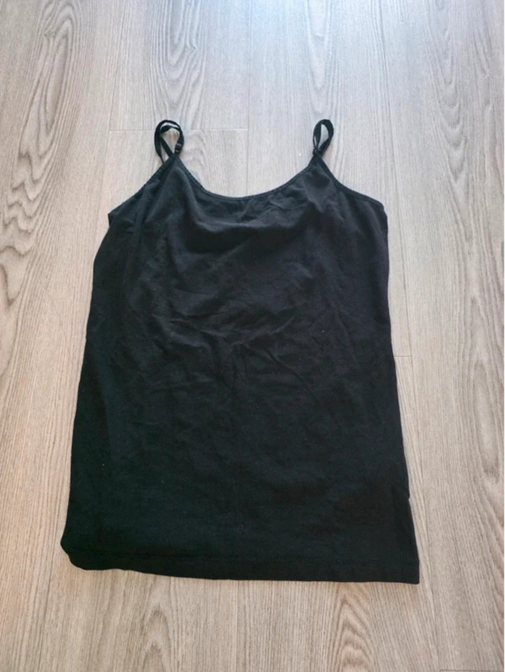 Time and Tru Black Cotton Spaghetti Strap Tank Top, Size M